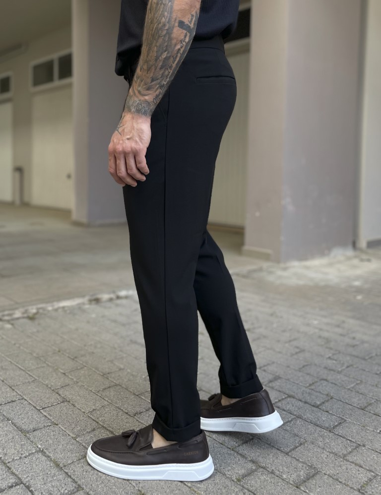 Ανδρικό μαύρο υφασμάτινο παντελόνι με πιέτες και φάσα στην μέση FCL00395 φωτογραφία